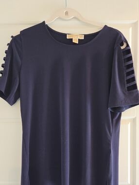 MICHAEL Michael Kors Navy Short Sleeve Top with Ladder Shoulder Cutouts